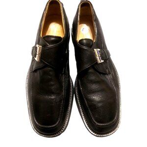 Brunomagli hand made in italy men's size 8M black leather buckle loafers shoes